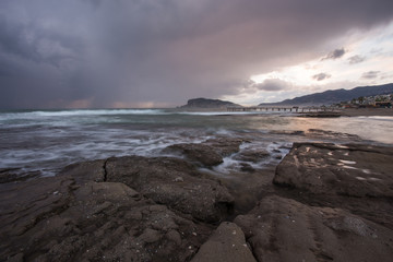 Long exposure landscape of a coastal town