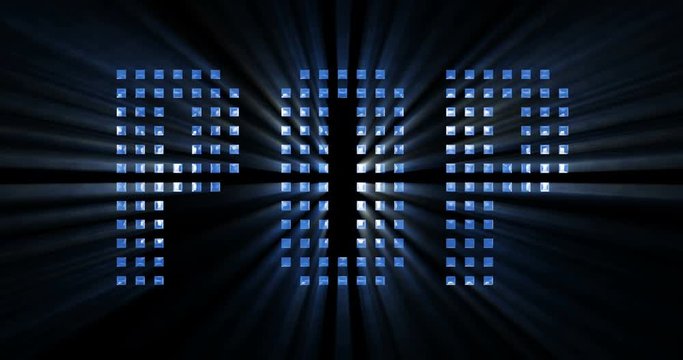 vintage blue metallic pop word text with light reflex and blue rays effect on black background, concept of luxury music disco pop concert entertainment event