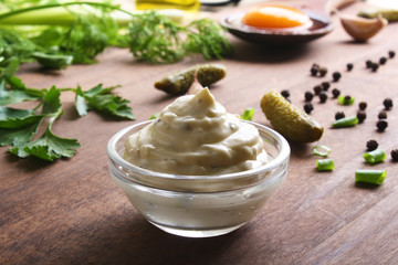 tartar sauce on a wooden background