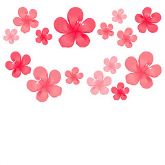 Red Pink flowers isolated on White background. Apple-tree flowers. Cherry blossom. Vector