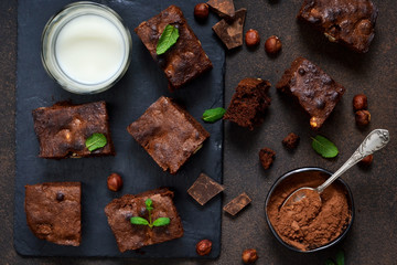 Classical American dessert - chocolate brownie with nuts.