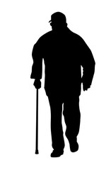 Old man walks with cane