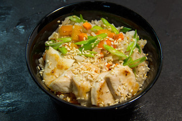 Japanese or Korean or Chinese seafood meal. Soup. Noodles. Shrimp.