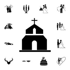 church icon. Set of wedding elements icon. Photo camera quality graphic design collection icons for websites, web design, mobile app