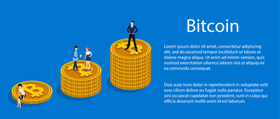 Isometric 3D vector illustration concept of crypto currency bitcoin with people