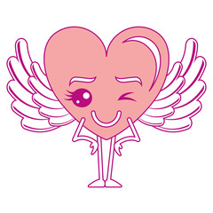 heart love happy with wings kawaii character vector illustration design