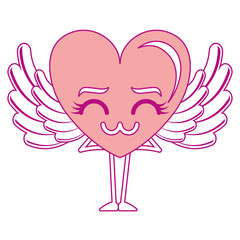 heart love with wings sad kawaii character vector illustration design
