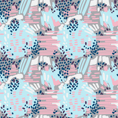 Abstract painting seamless pattern. Free hand colorful background memphis style. Hand drawn tropical background.