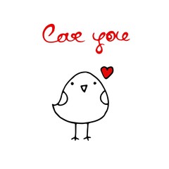 vector hand lettering valentine's day greetings text - i love you - with heart shapes and birds.