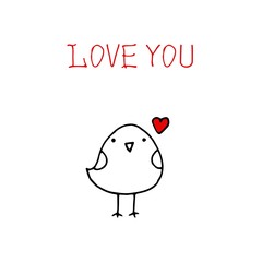 vector hand lettering valentine's day greetings text - i love you - with heart shapes and birds.