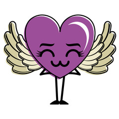 heart love with wings sad kawaii character vector illustration design