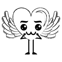 heart love with wings sad kawaii character vector illustration design