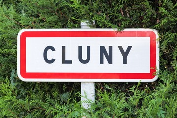 Cluny city road sign in Burgundy, France