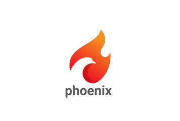 Phoenix Bird in Fire Flame Logo design vector Negative space