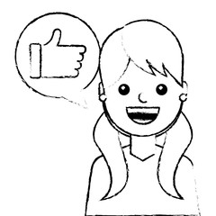 young woman with emoticon in speech bubble vector illustration sketch design
