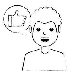 man with hand like in speech bubble vector illustration sketch design