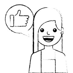 young woman with hand like in speech bubble vector illustration sketch design