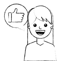 young woman with hand like in speech bubble vector illustration sketch design
