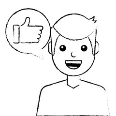 man with hand like in speech bubble vector illustration sketch design