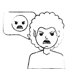 man with angry emoticon in speech bubble vector illustration sketch design