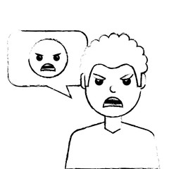 man with angry emoticon in speech bubble vector illustration sketch design