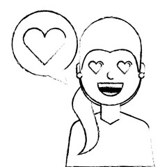 young woman with love heart in speech bubble vector illustration sketch design
