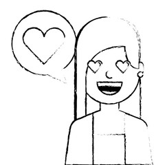 young woman with love heart in speech bubble vector illustration sketch design