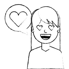 young woman with love heart in speech bubble vector illustration sketch design
