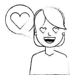 young woman with love heart in speech bubble vector illustration sketch design