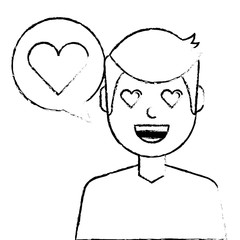 man with love heart in speech bubble vector illustration sketch design