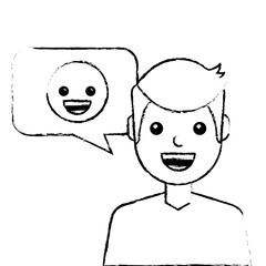 man with smile emoticon in speech bubble vector illustration sketch design