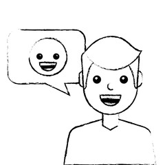 man with smile emoticon in speech bubble vector illustration sketch design