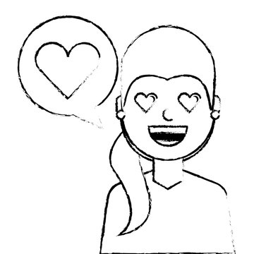 young woman with love heart in speech bubble vector illustration sketch design