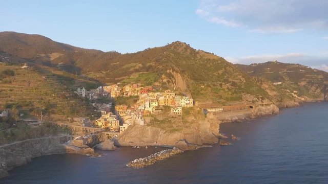 Approaching Manarola from the air, Five Lands