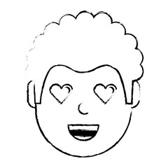 man character in love emotion with hearts as eyes vector illustration