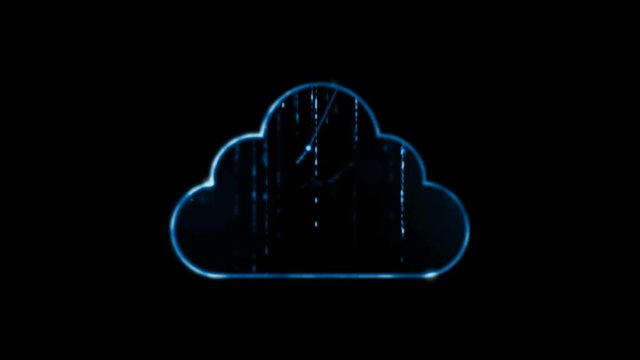 4K Animation of cloud icon with dot connetion line and binary number falling for computer network big data cyber technology futuristic concept with grain alpha channel render