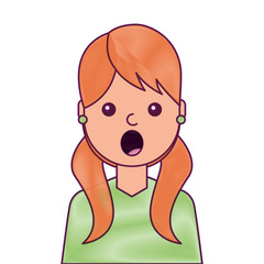 portrait surprised young woman face expression cartoon vector illustration