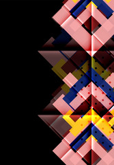 Colorful triangles and arrows on dark background