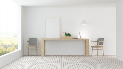 The interior hotel relax space 3d rendering and nature view