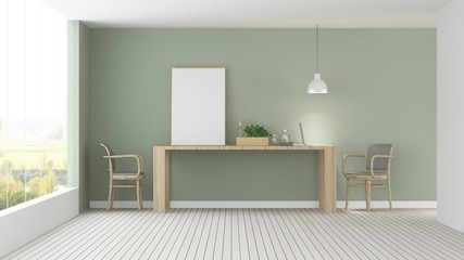 The interior hotel relax space 3d rendering and nature view