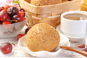 Buns on dish on restaurant table