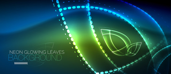 Neon leaf background, green energy concept