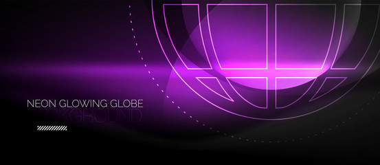 Techno globe concept, neon glow planet