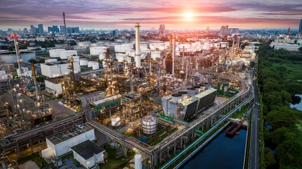 Deurstickers Aerial view of Oil and gas industry - refinery, Shot from drone of Oil refinery and Petrochemical plant  , Bangkok, Thailand © Travel mania