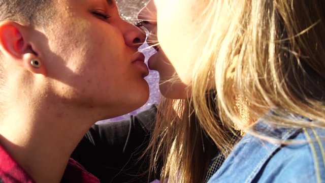 Homosexual Lesbian Couple Kissing