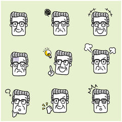 シニア男性：顔、表情、セット
