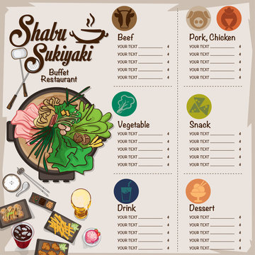 menu shabu sukiyaki restaurant template design graphic objects 