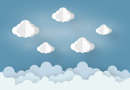 Paper art design mobile style the concept is rainy season, Cloud and on Blue Sky background , vector design element illustration