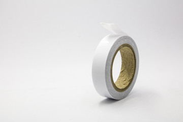 white sticky tape roll On White Background with copy space.
