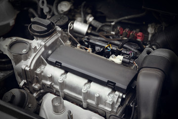 Closeup view of car engine. Auto mechanic service